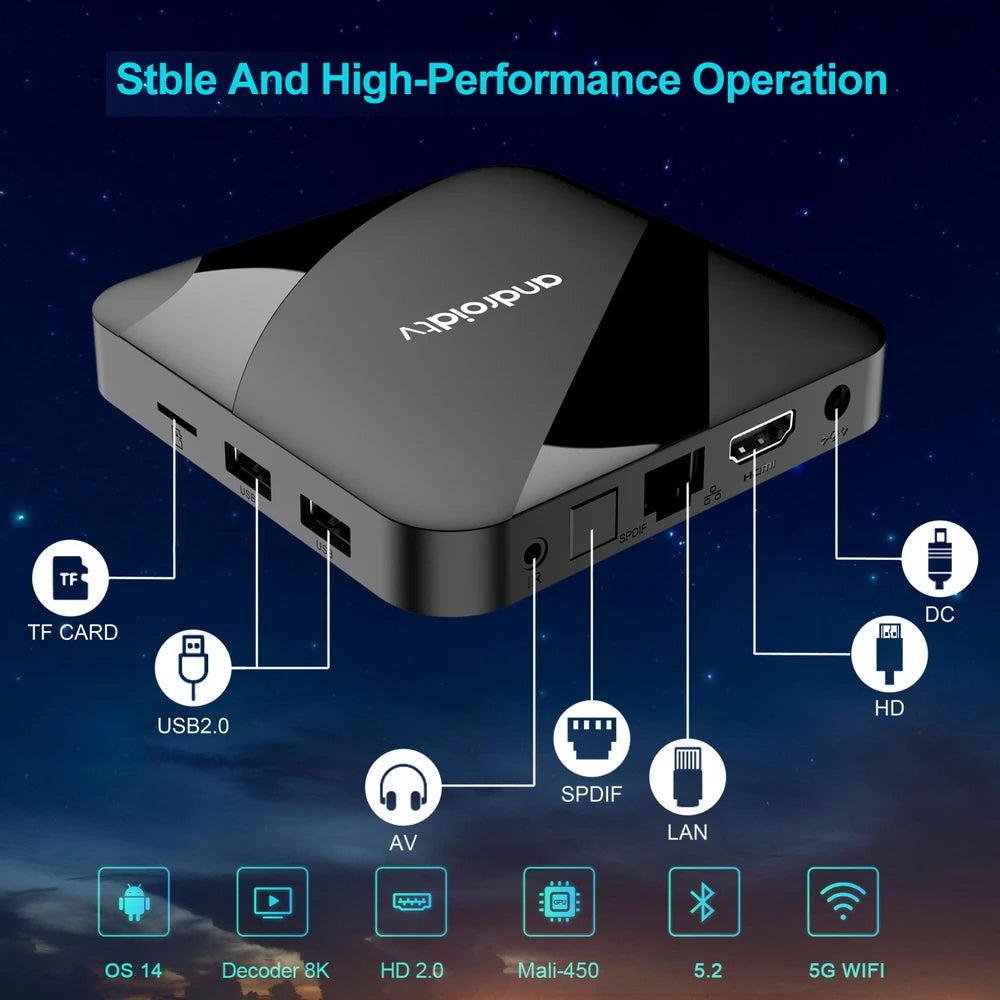 Android 14 8K 4K Smart TV Box, Dual WiFi, Bluetooth 5.2